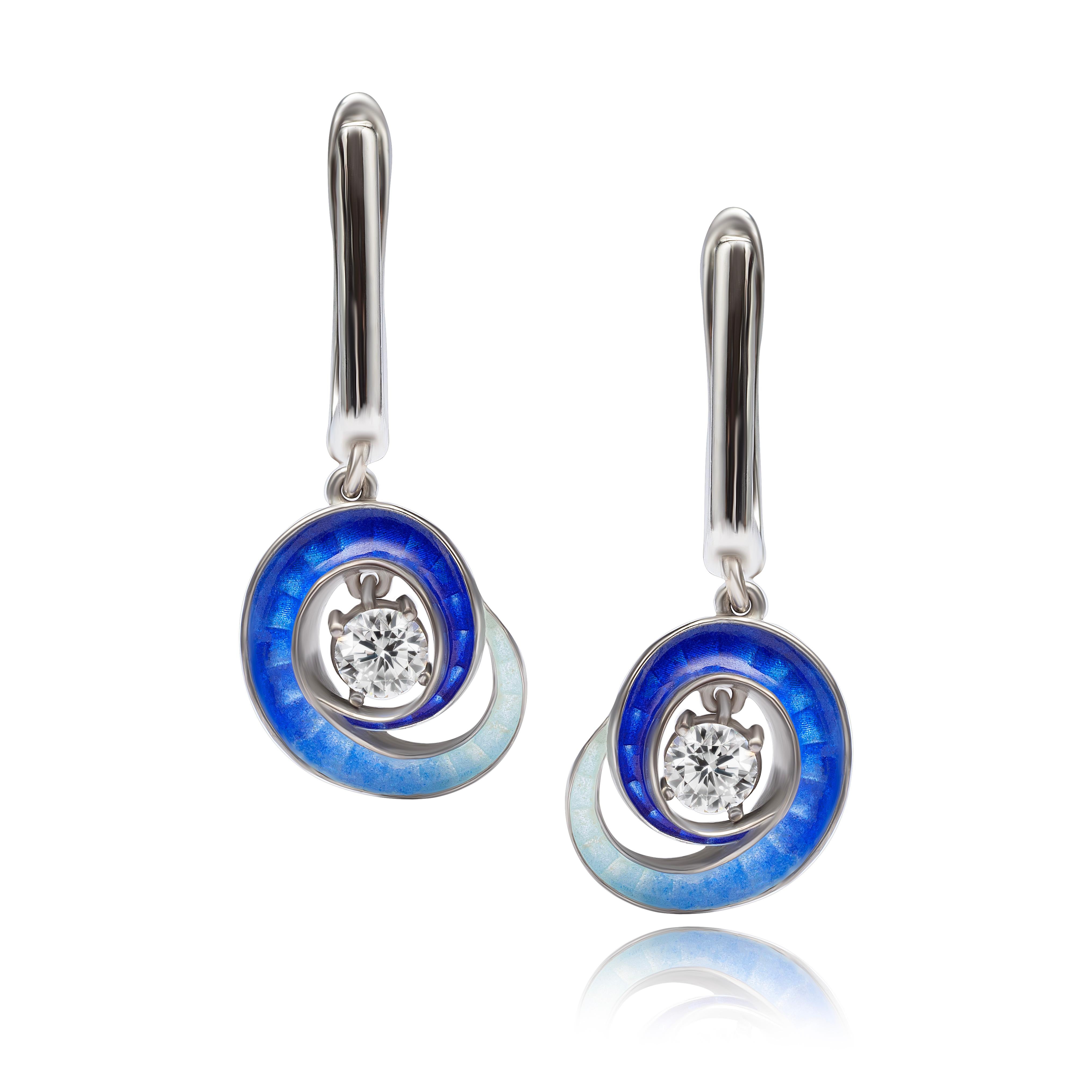 Boucles d'oreilles pendantes en or blanc 18K avec diamant et émail / 1 carat certifié GIA Neuf - En vente à BADALONA, ES