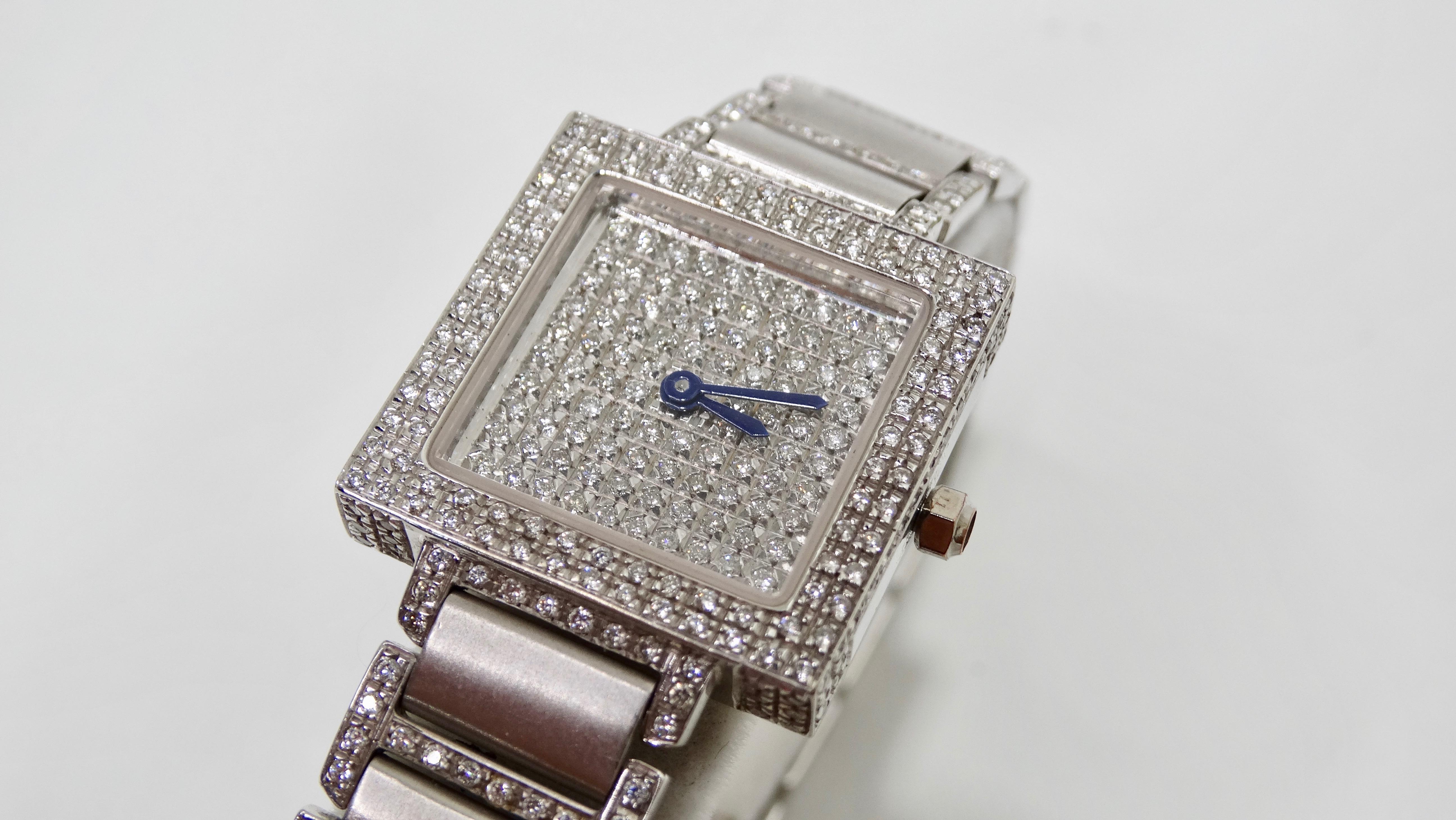 Round Cut Diamond Wrist Watch 18k White Gold For Sale