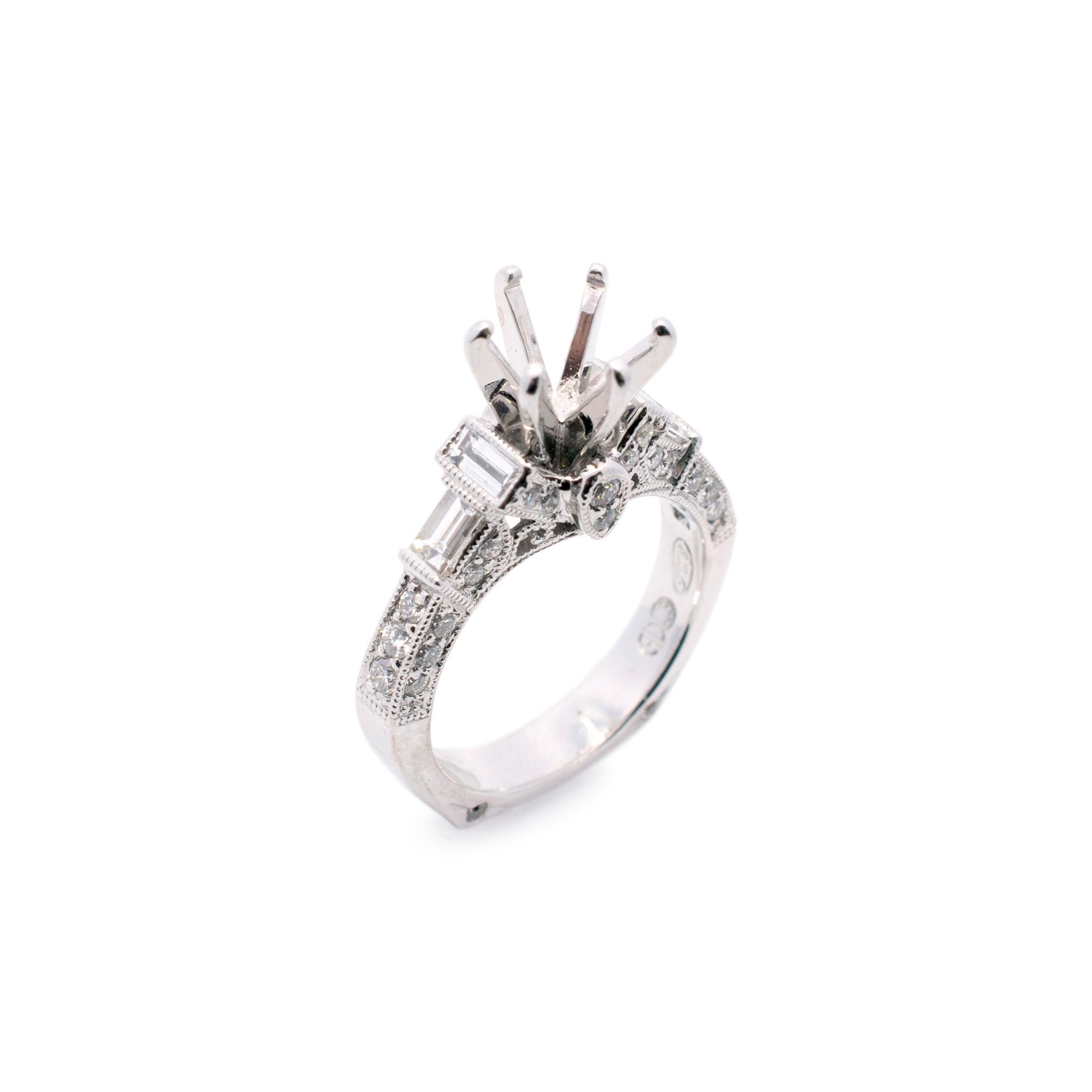 Baguette Cut 18K White Gold Diamond Engagement Ring 0.88 ctw For Sale