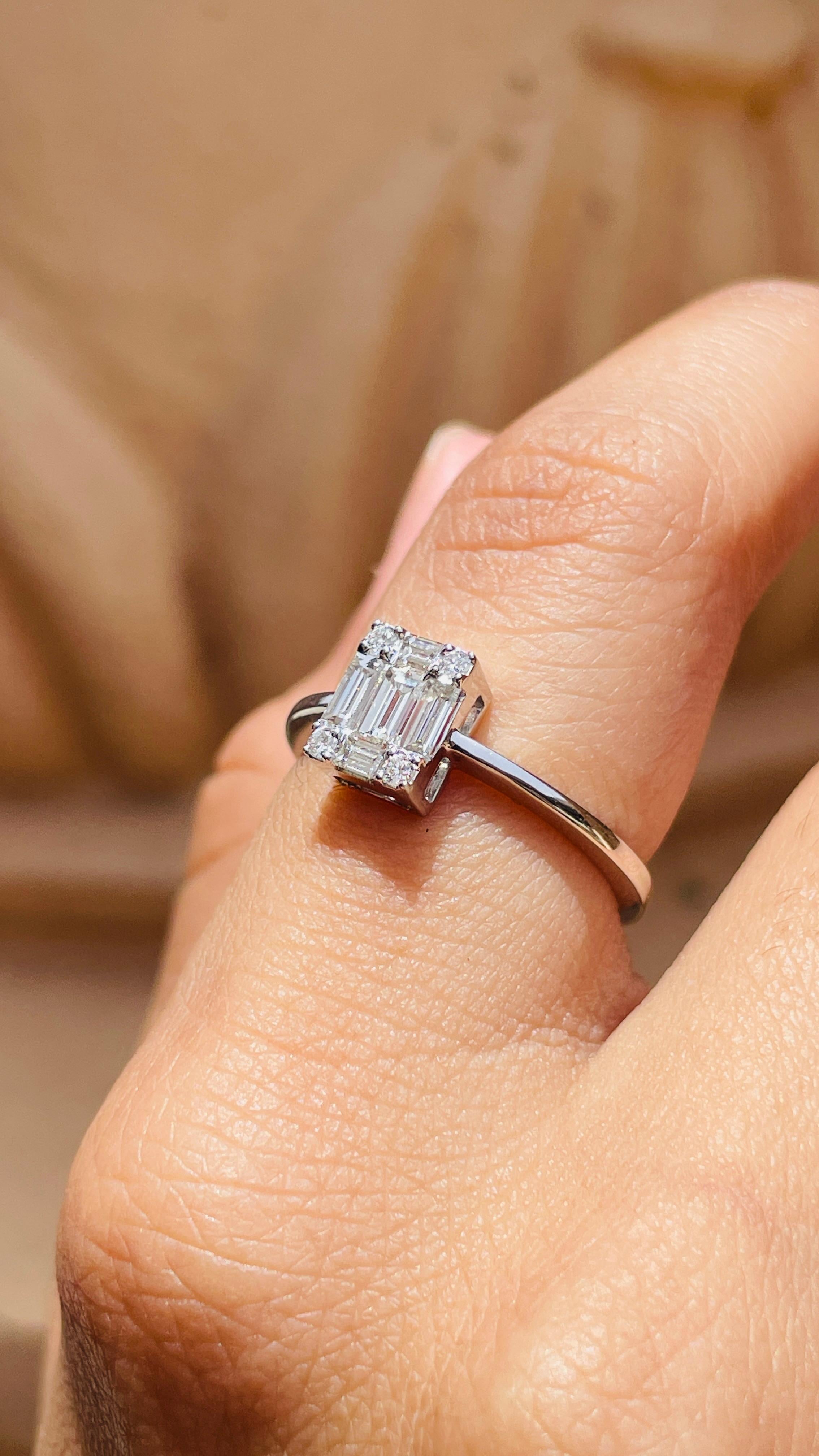 For Sale:  18K White Gold Diamond Cluster Engagement Ring 10