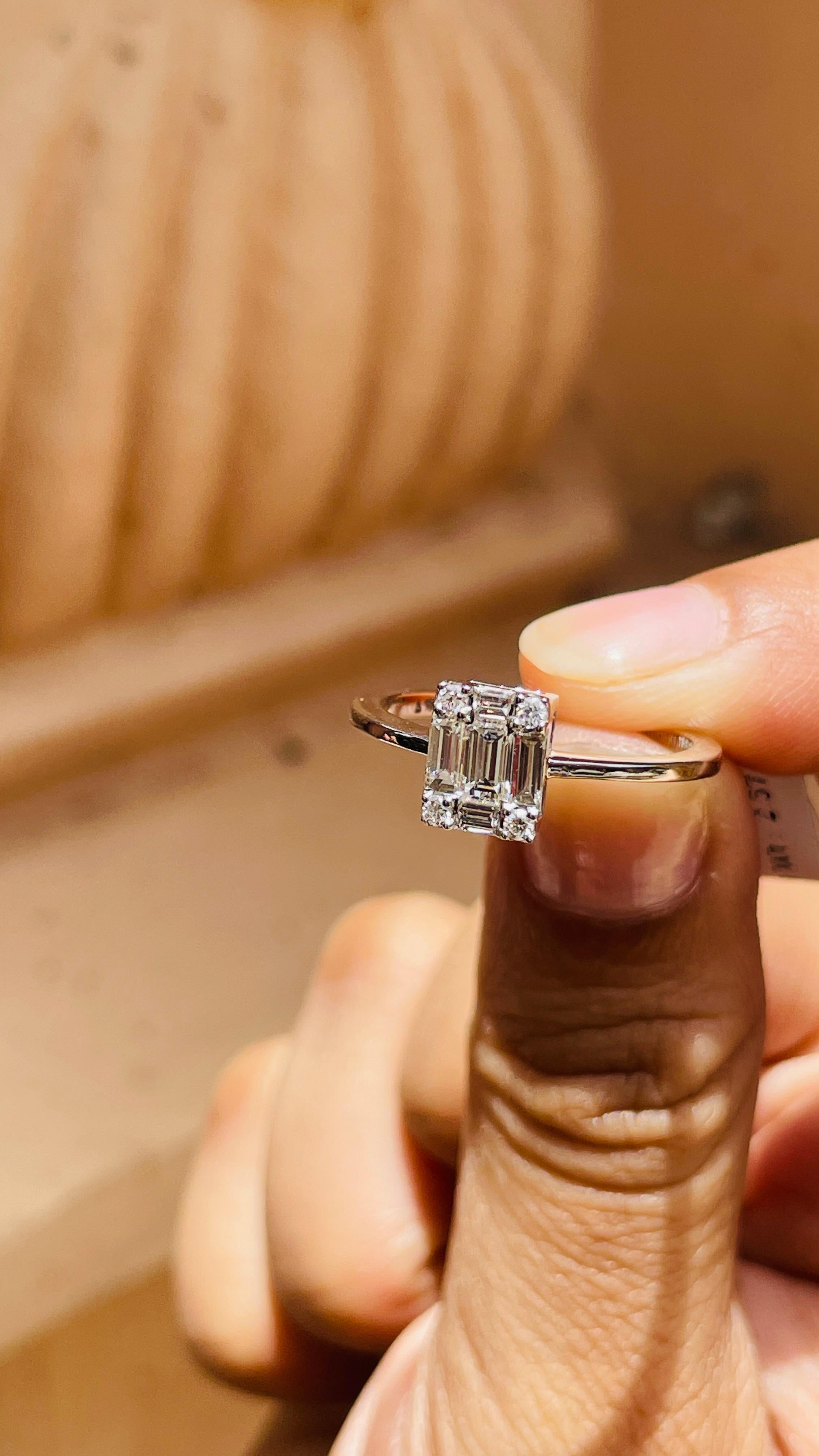 For Sale:  18K White Gold Diamond Cluster Engagement Ring 12