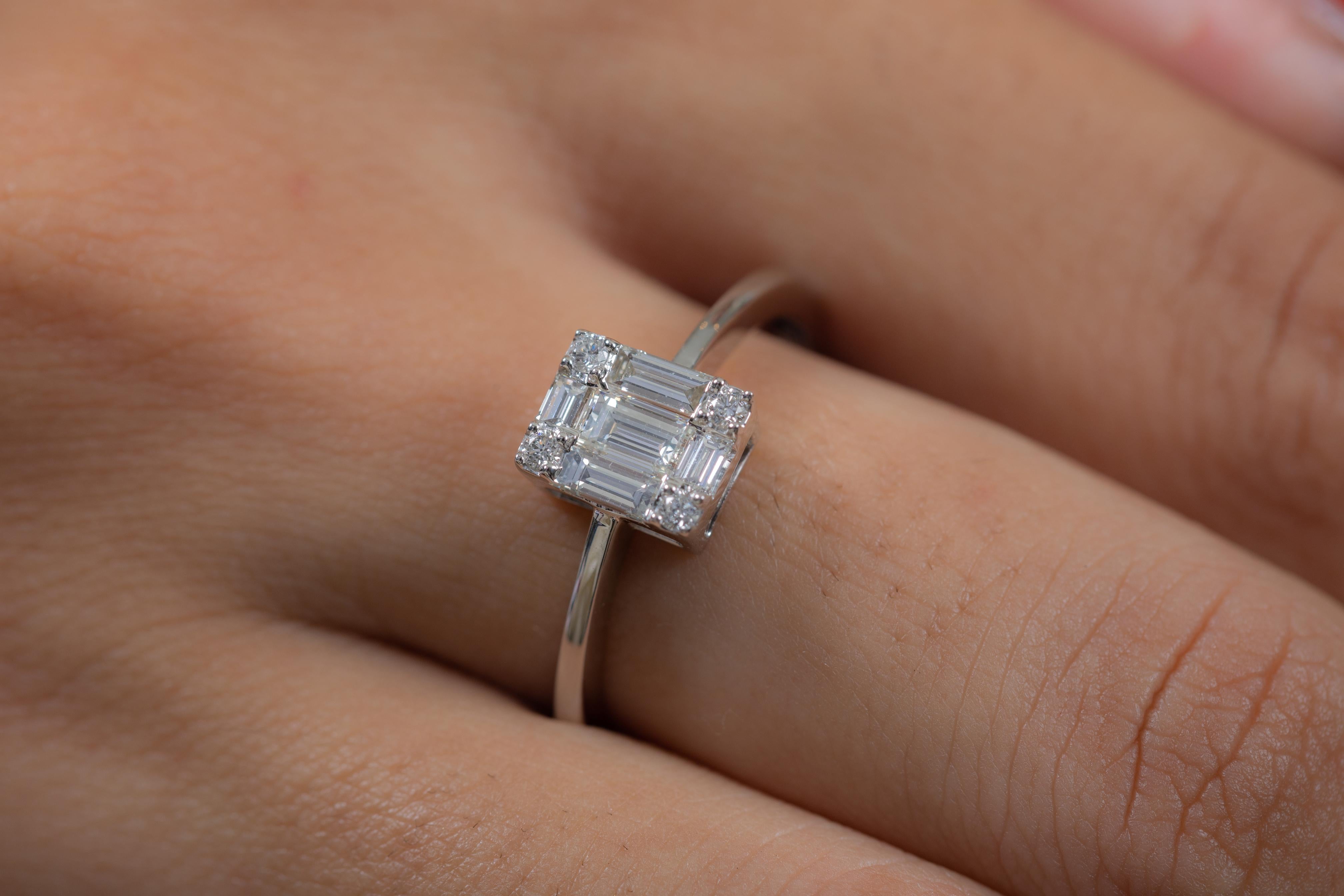 For Sale:  18K White Gold Diamond Cluster Engagement Ring 2