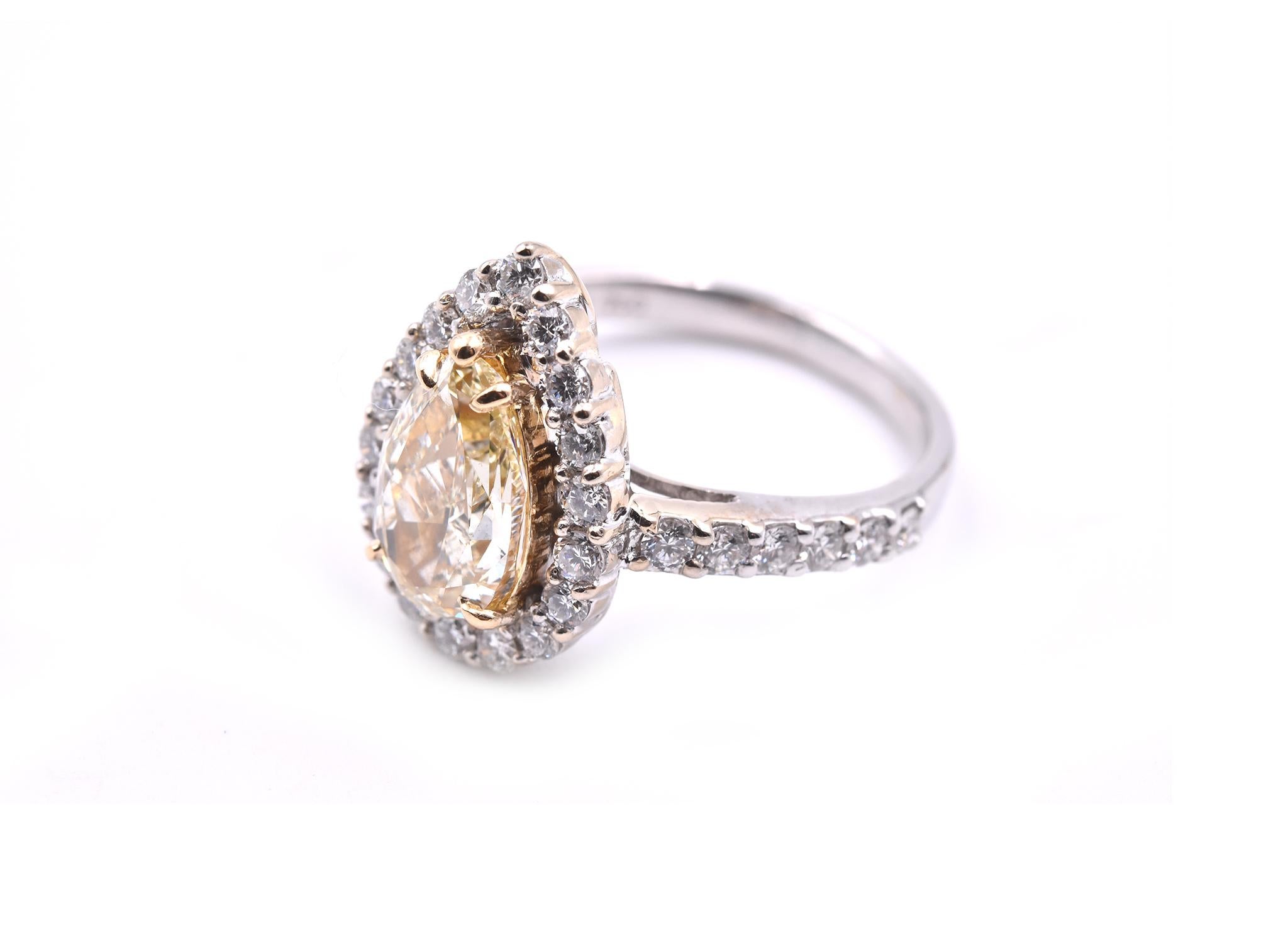 Pear Cut 18 Karat White Gold Diamond Engagement Ring