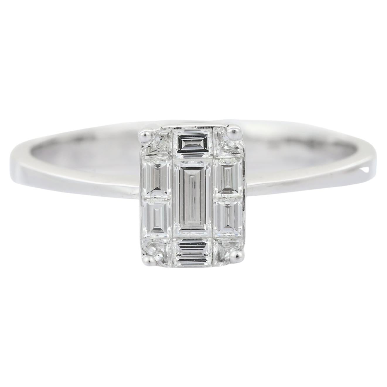 For Sale:  18K White Gold Diamond Cluster Engagement Ring