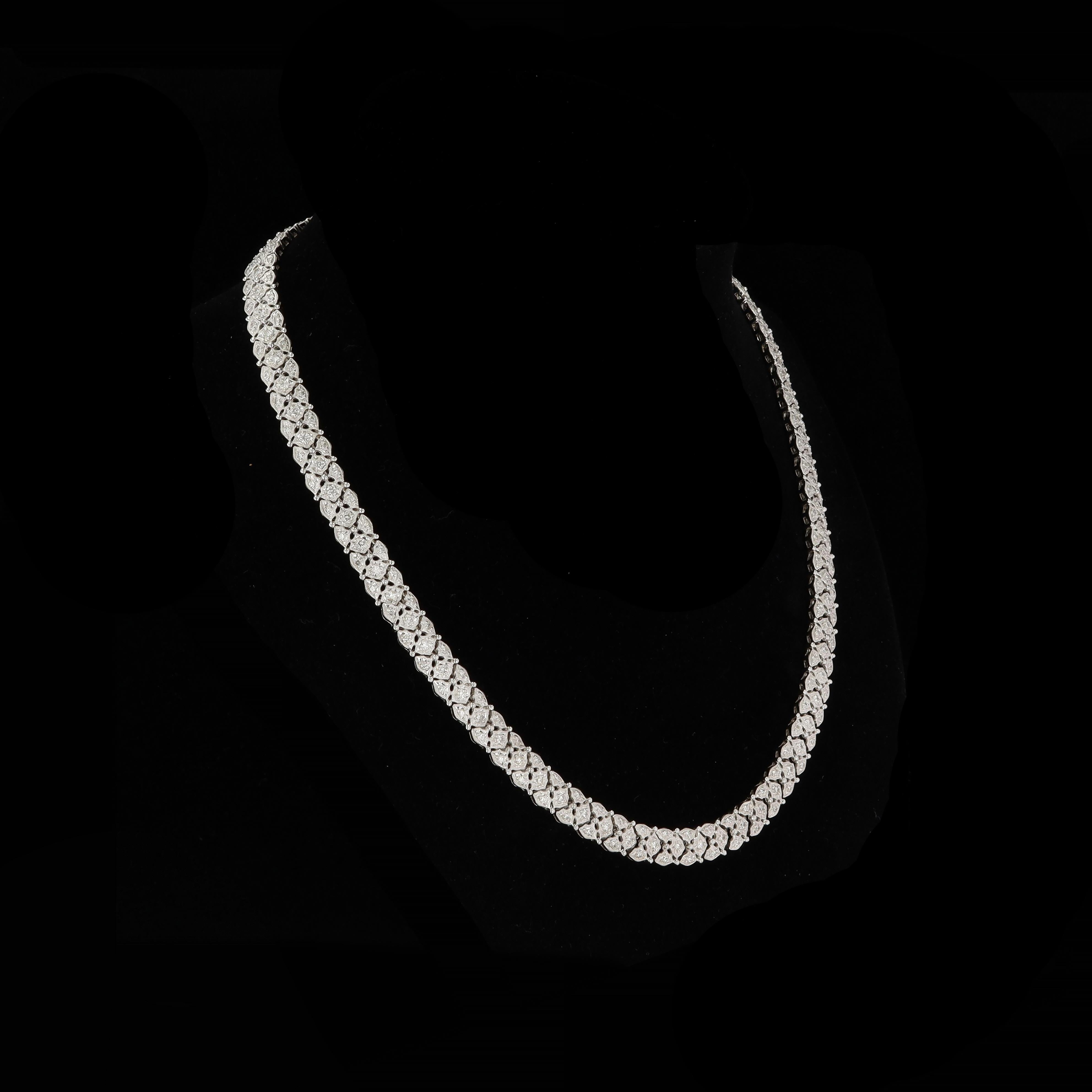 Round Cut 18K White Gold Diamond Estate Necklace For Sale