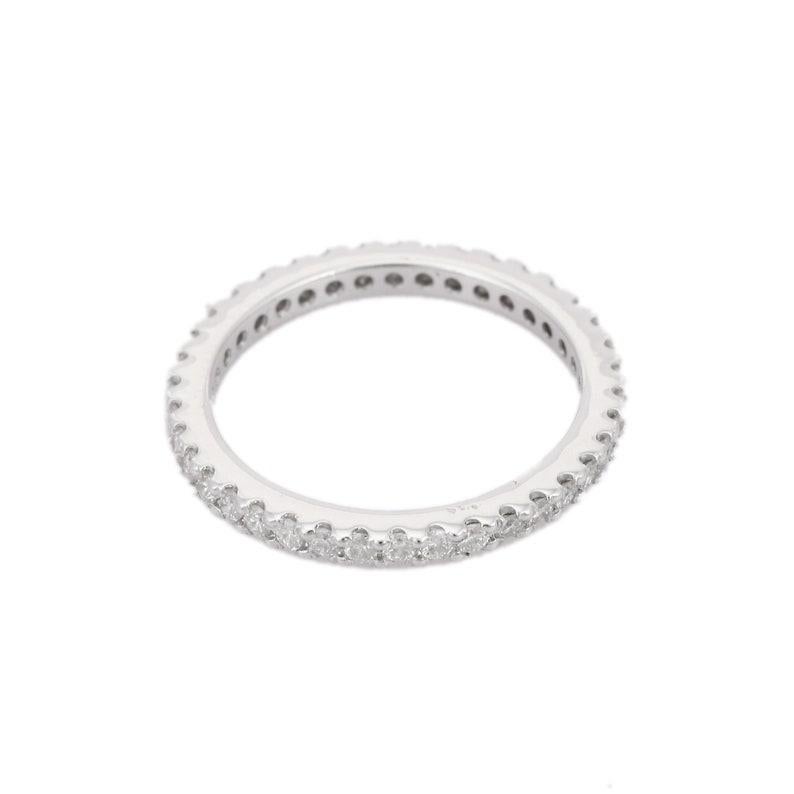 Modern 18kt Solid White Gold Diamond Eternity Band Diamond Stackable Band Ring 