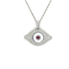 18k White Gold Diamond Evil Eye Pendant Necklace