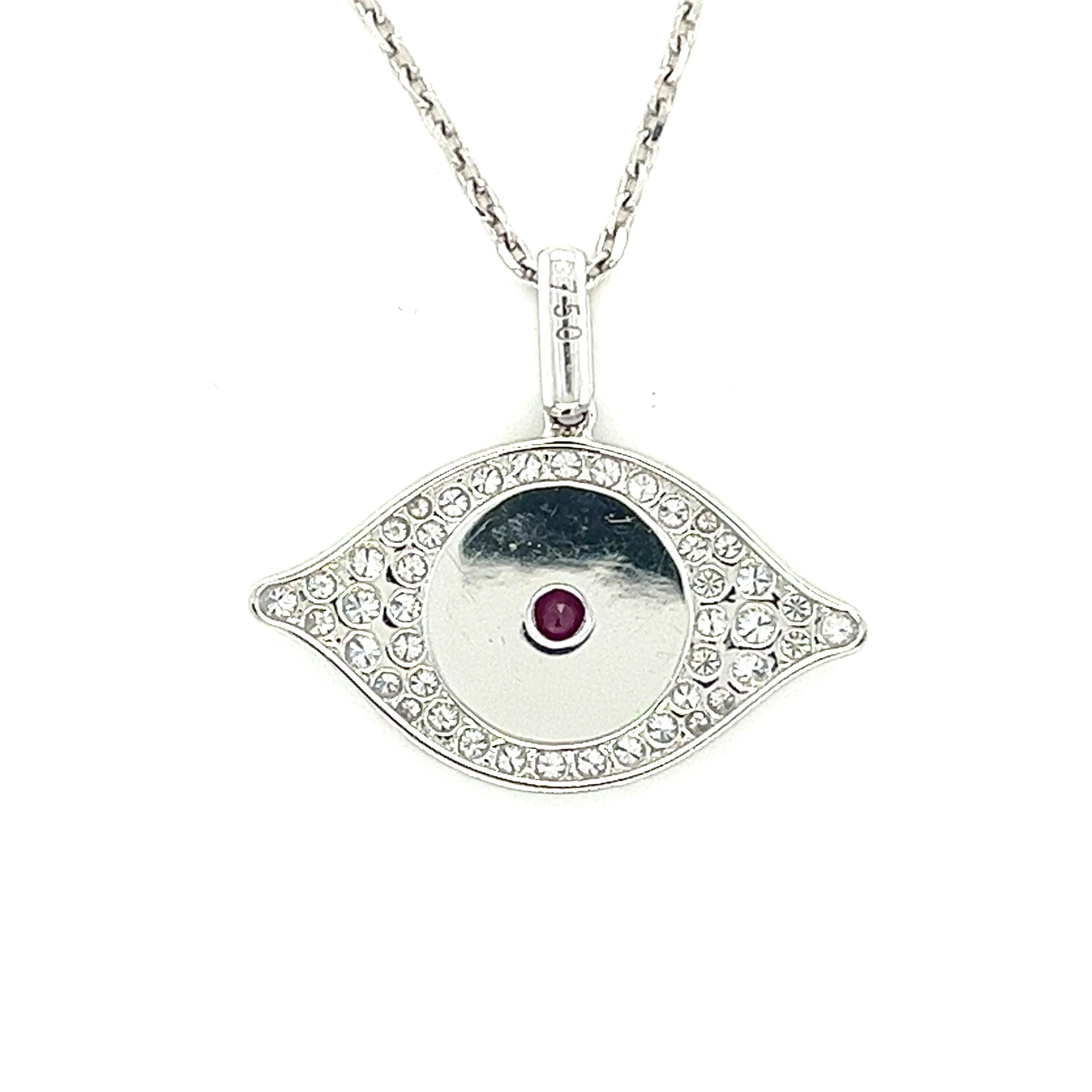 Modern 18k White Gold Diamond Evil Eye Pendant Necklace For Sale