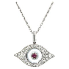 18k White Gold Diamond Evil Eye Pendant Necklace