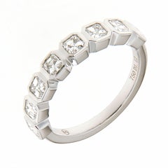 18K White Gold Diamond Fancy Wedding Band - Asscher Cut (Bezel) Half-Way
