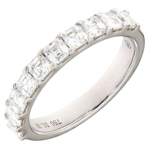 18K White Gold Diamond Fancy Wedding Band -  Asscher Cut  Shared Prong
