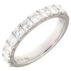 18K White Gold Diamond Fancy Wedding Band -  Asscher Cut  Shared Prong
