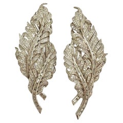 18K White Gold Diamond Feather Brooches