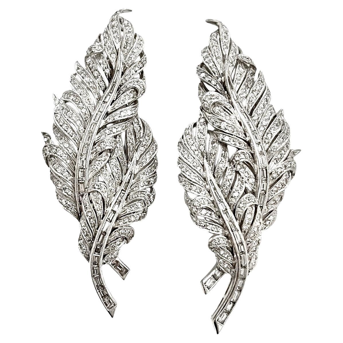 18K Weißgold Diamant-Feder-Broschen