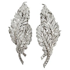 18K White Gold Diamond Feather Brooches