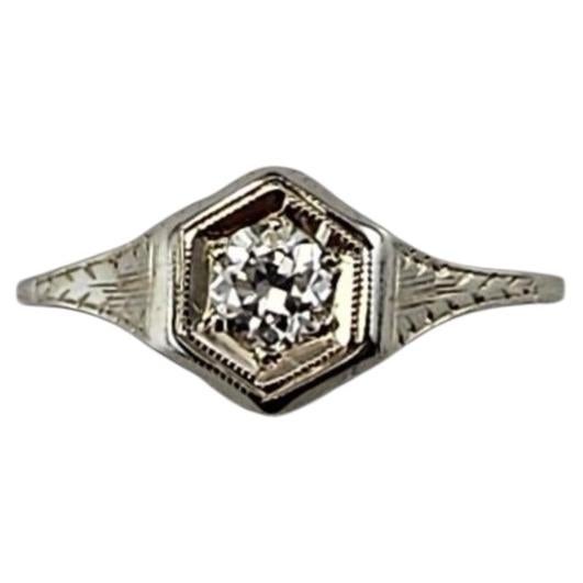 18K White Gold Diamond Filigree Engagement Ring Size 6.75 #25543
