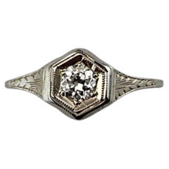 Anello di fidanzamento in oro bianco 18 carati con diamanti e filigrana, misura 6,75 #25543