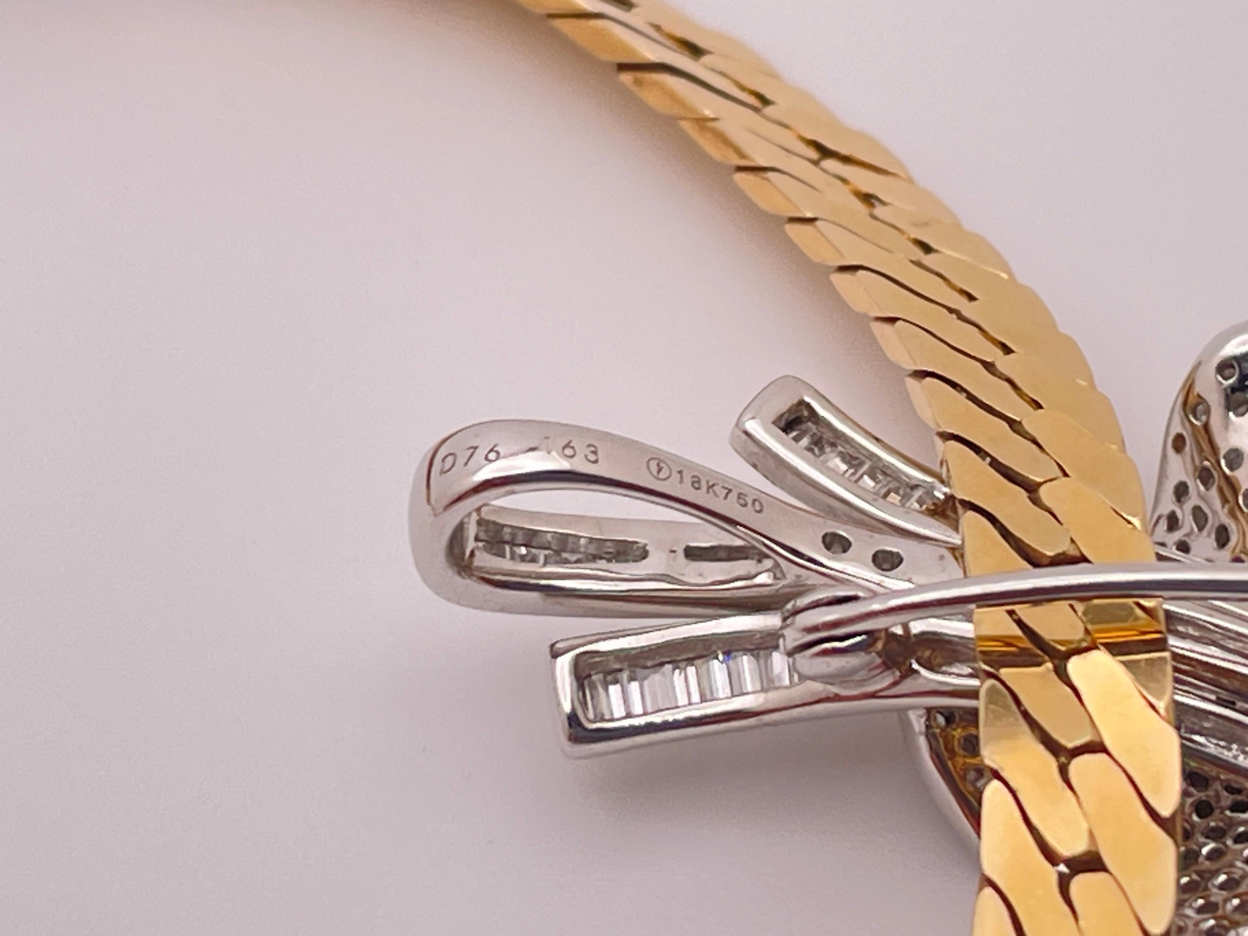 18K White Gold Diamond Floral Lilly Anhänger 14K Yellow Gold Link Chain im Angebot 6