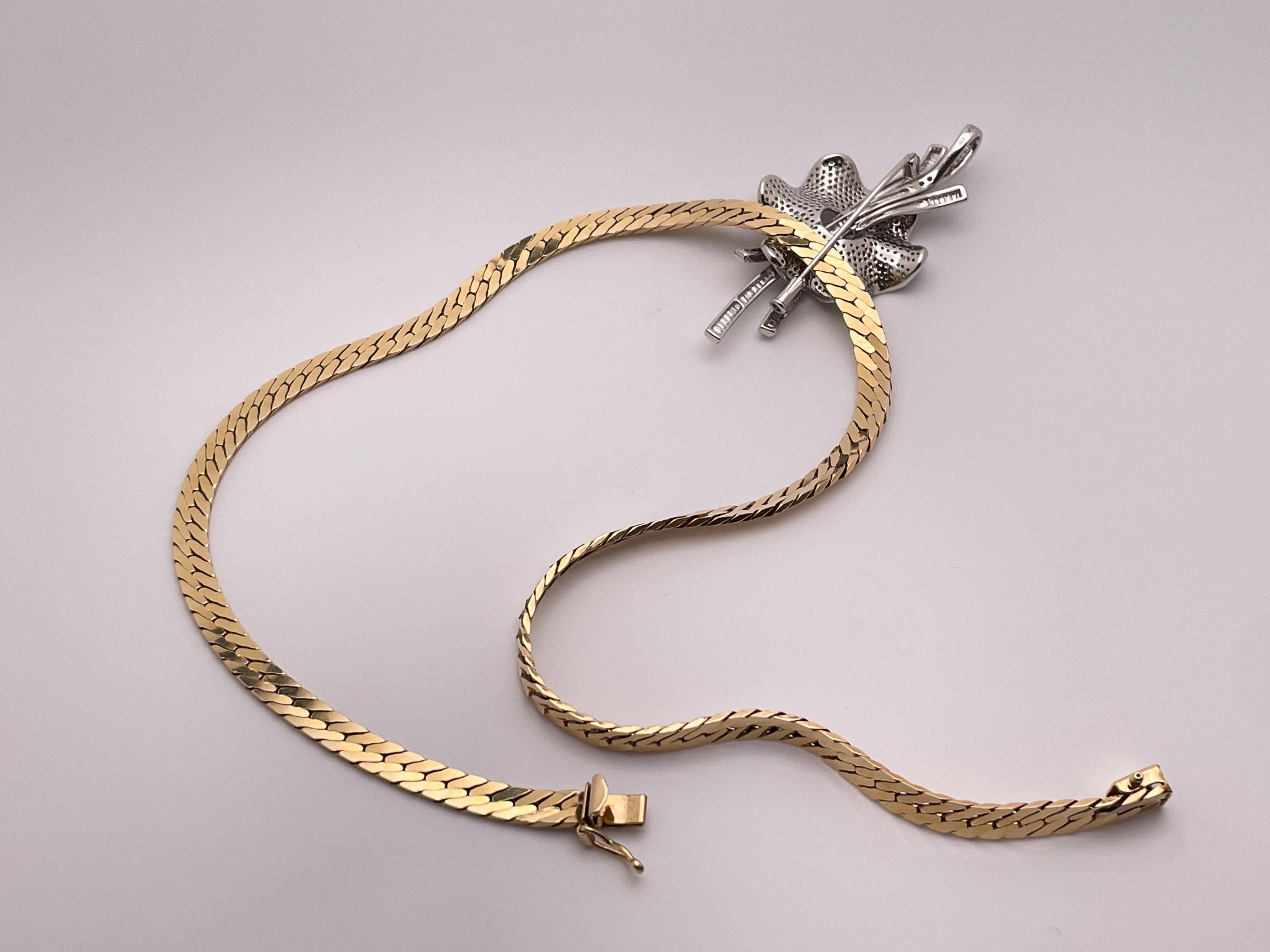 18K White Gold Diamond Floral Lilly Anhänger 14K Yellow Gold Link Chain im Angebot 7