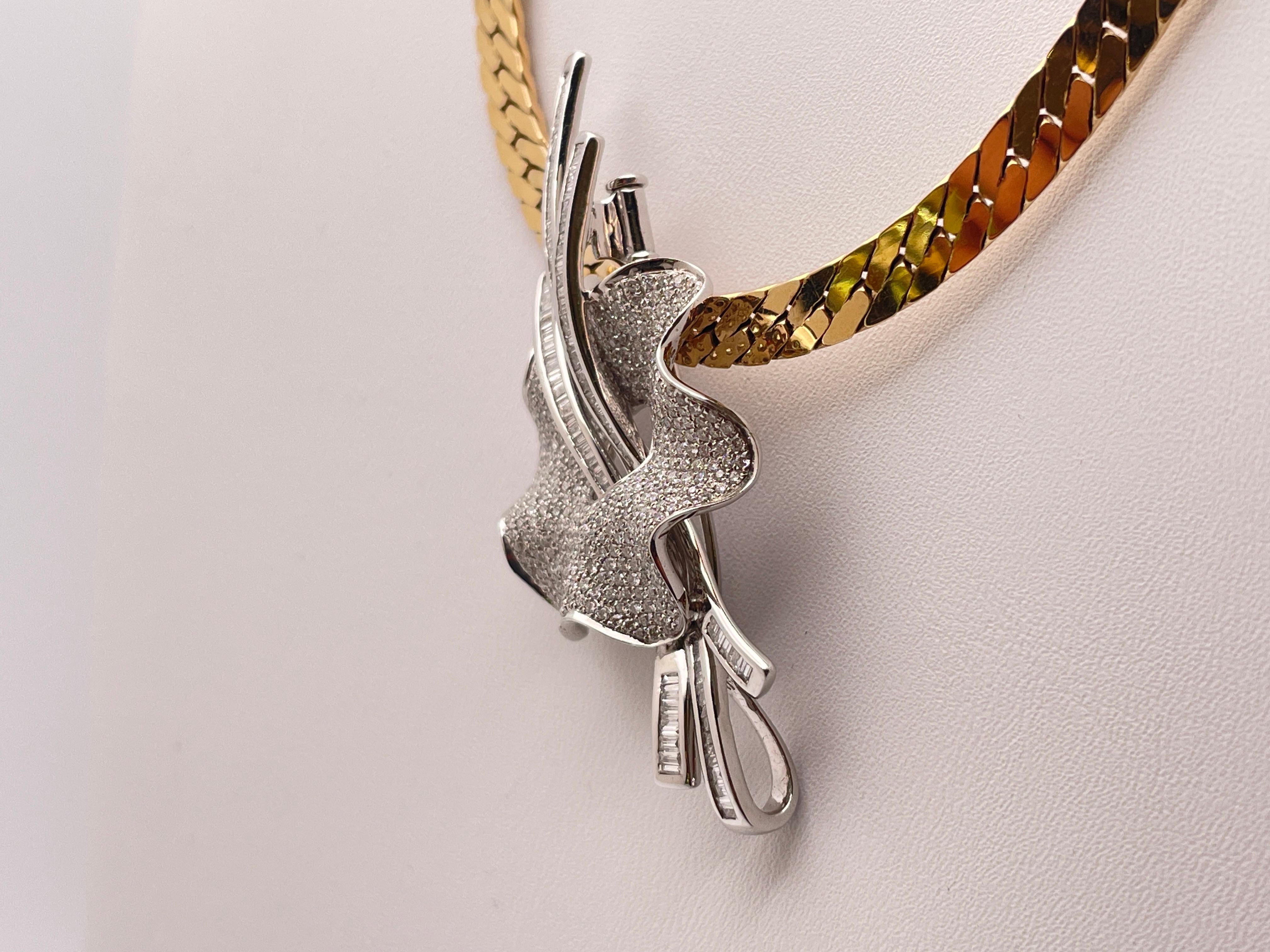 18K White Gold Diamond Floral Lilly Anhänger 14K Yellow Gold Link Chain für Damen oder Herren im Angebot