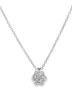 18K White Gold Diamond Flower Cluster Necklace 0.50 Carats