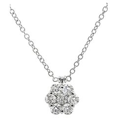 18K White Gold Diamond Flower Cluster Necklace 0.50 Carats