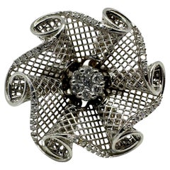 Anillo Cóctel Flor Diamante Oro Blanco 18K