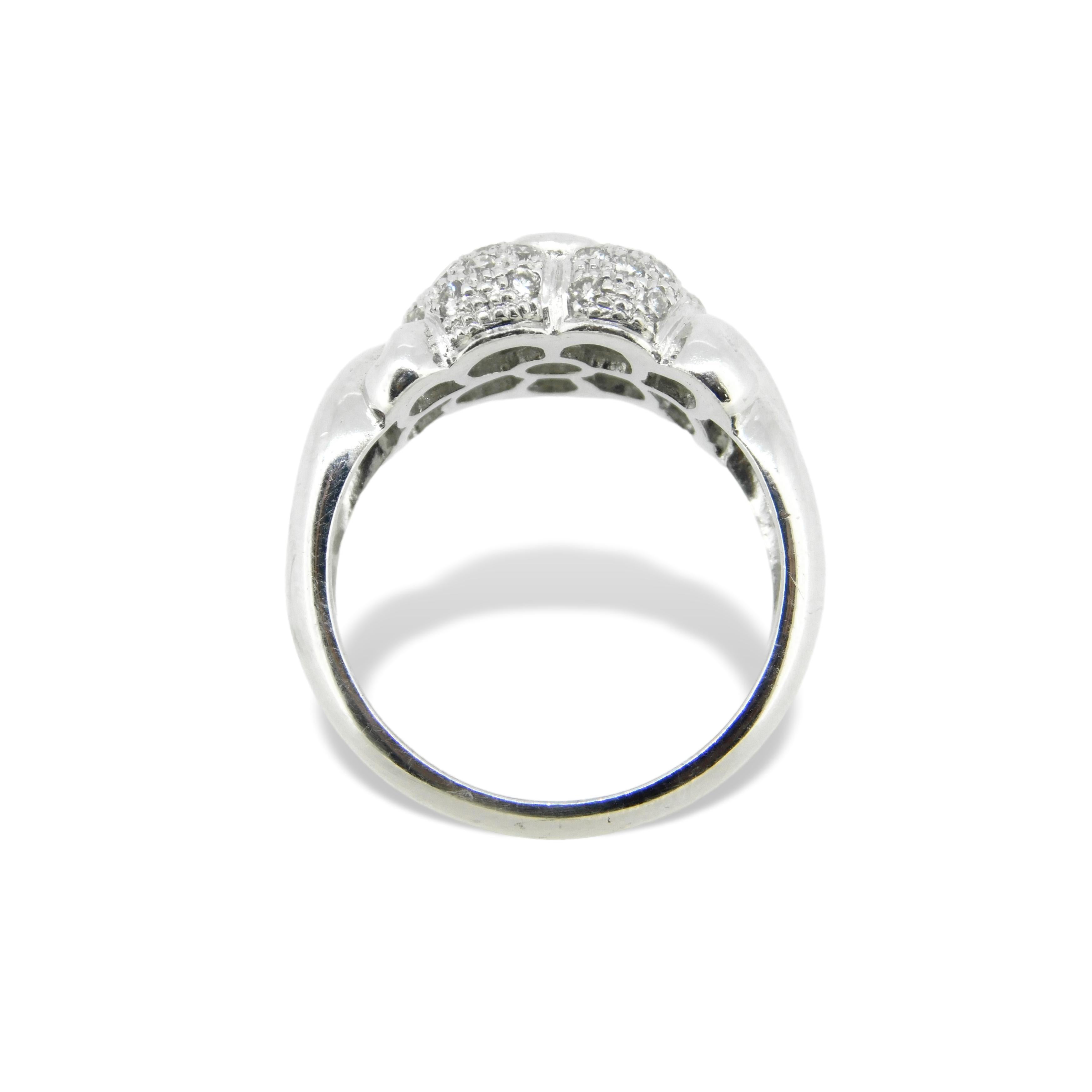 Contemporary 18K White Gold Diamond Flower Ring .75ct For Sale