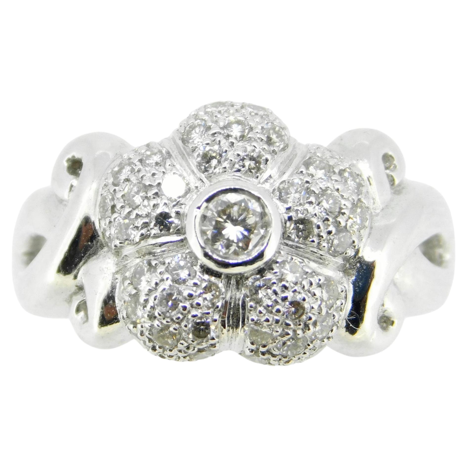 18K White Gold Diamond Flower Ring .75ct