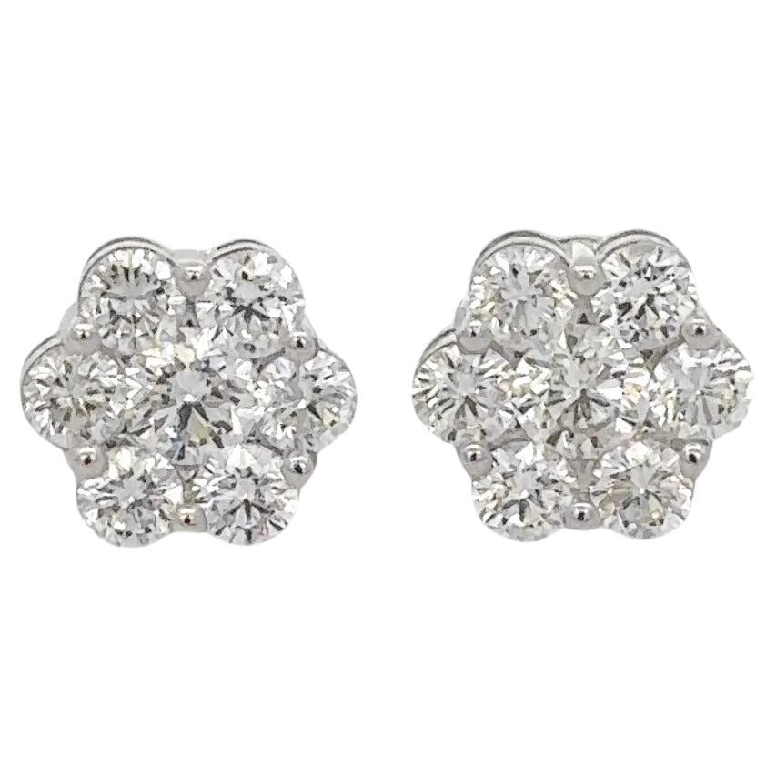 18K White Gold Diamond Flower Studs