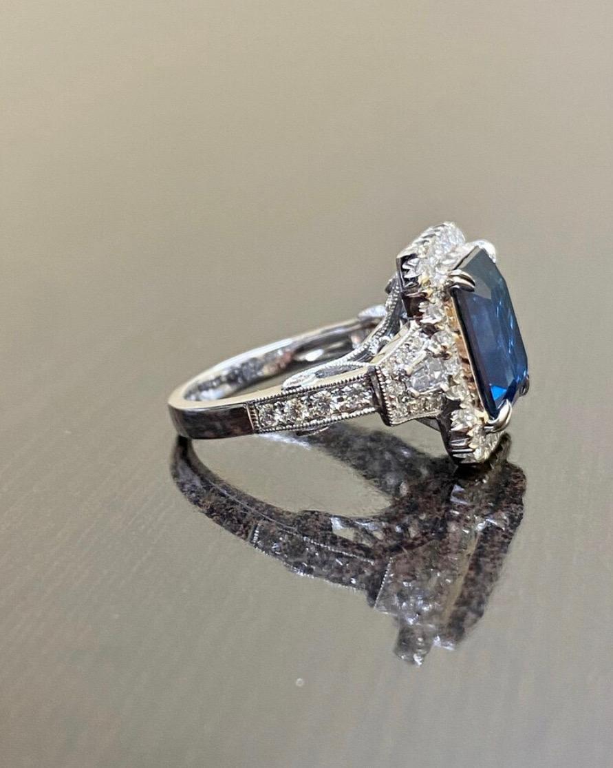 18K White Gold Diamond GIA Certified 7.50 Carat Blue Sapphire Engagement Ring 4