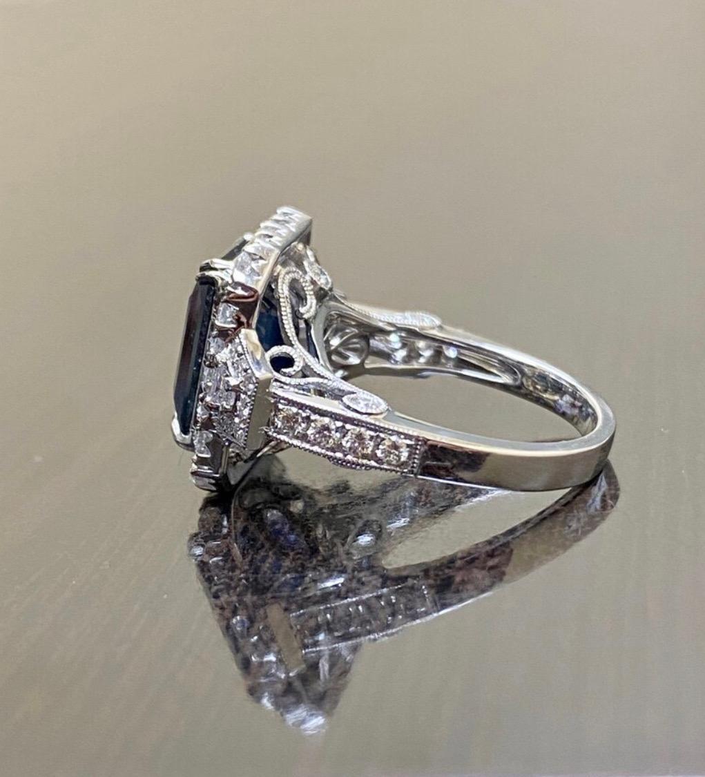 Women's 18K White Gold Diamond GIA Certified 7.50 Carat Blue Sapphire Engagement Ring