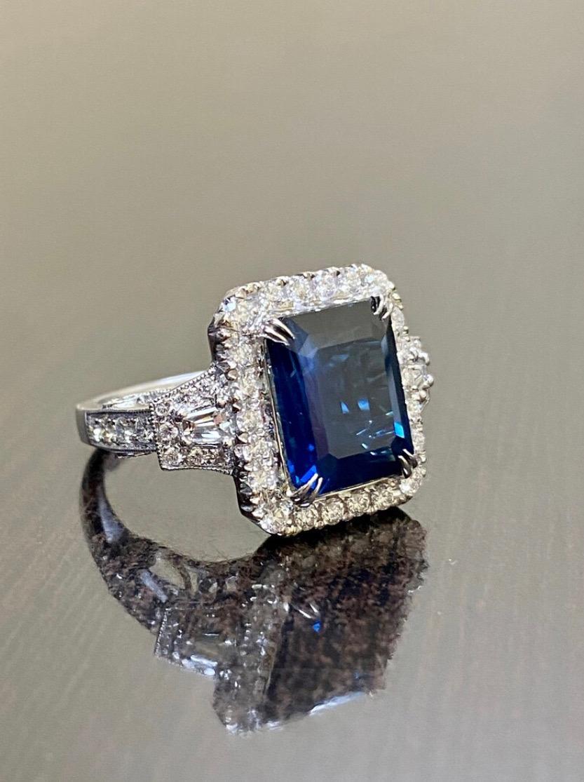 18K White Gold Diamond GIA Certified 7.50 Carat Blue Sapphire Engagement Ring 1
