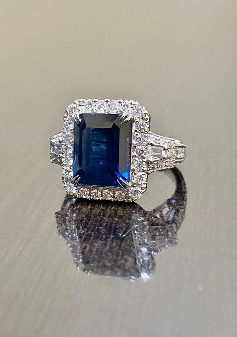 18K White Gold Diamond GIA Certified 7.50 Carat Blue Sapphire Engagement Ring 2