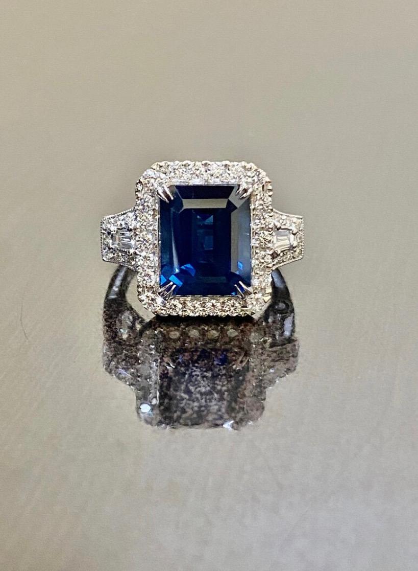 18K White Gold Diamond GIA Certified 7.50 Carat Blue Sapphire Engagement Ring 3