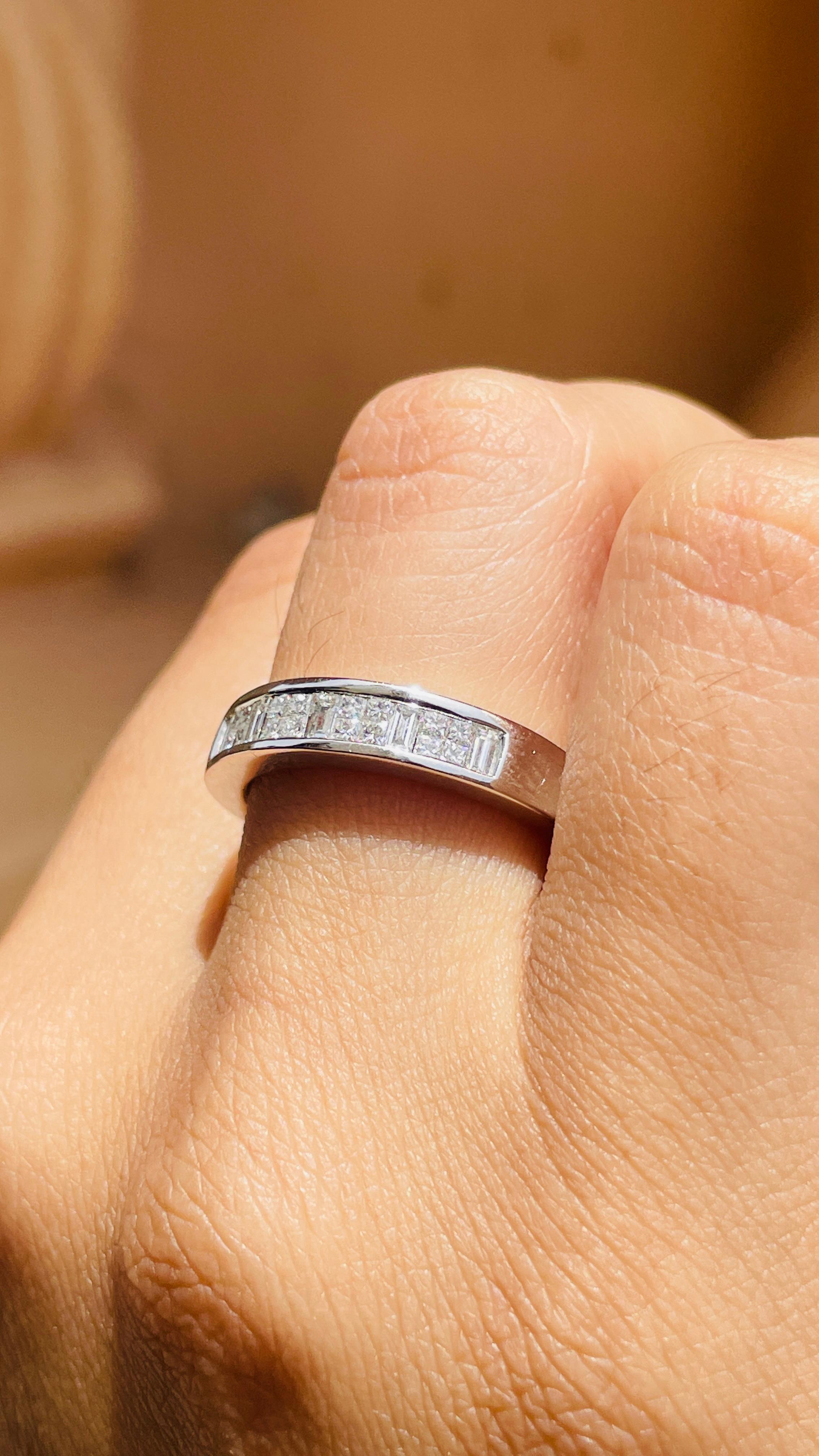 For Sale:  18K White Gold Real Diamond Half Eternity Band Ring 8