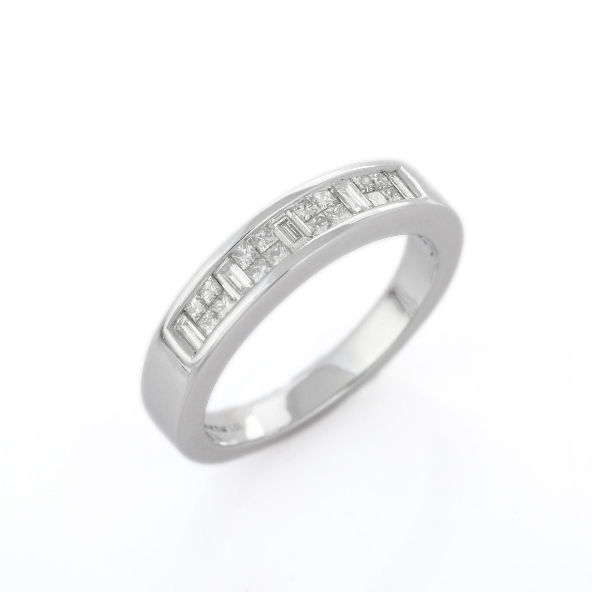 For Sale:  18K White Gold Real Diamond Half Eternity Band Ring 7