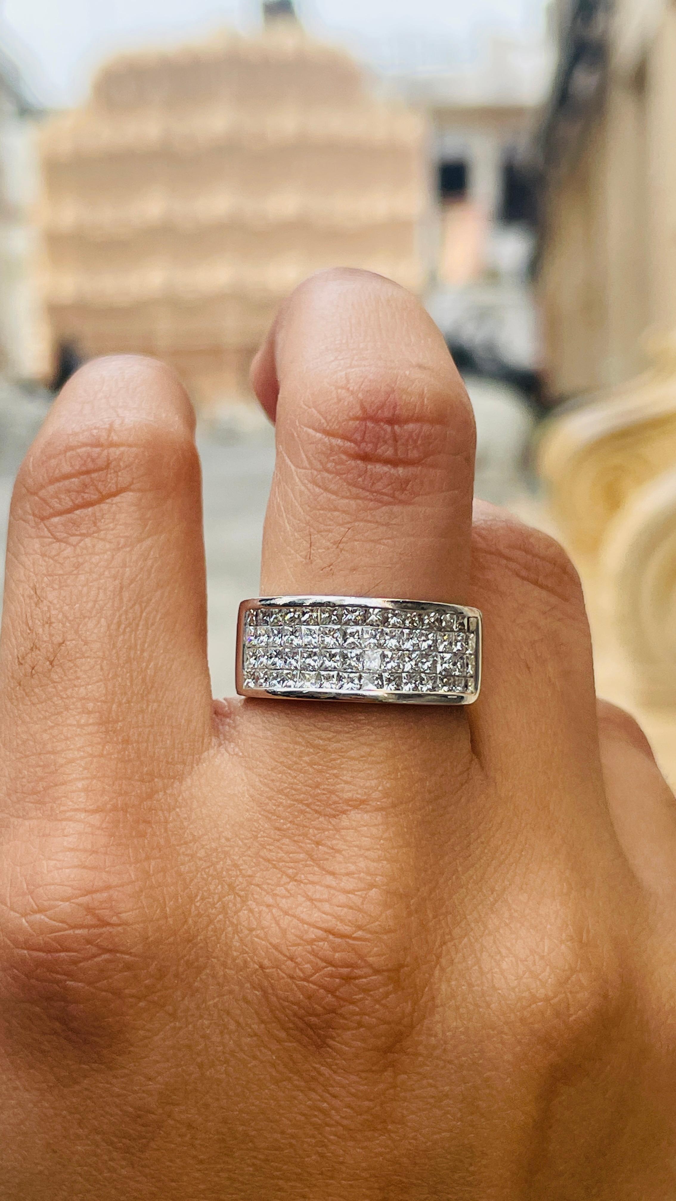For Sale:  18K White Gold Unisex Diamond Wide Band Ring 2