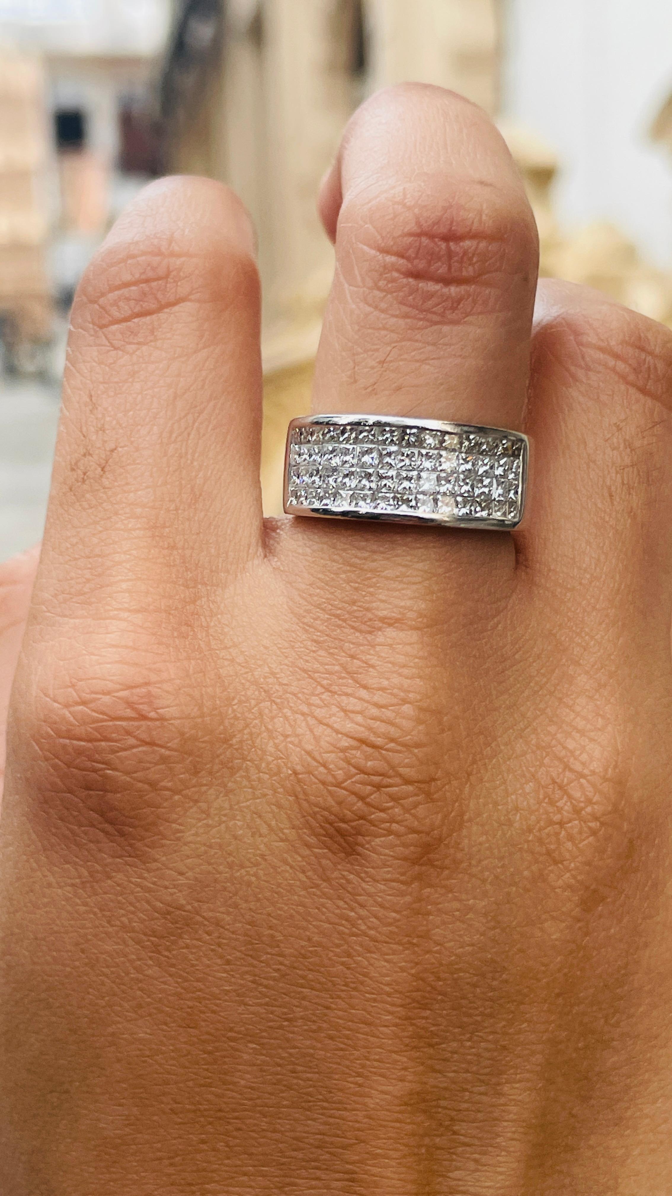 For Sale:  18K White Gold Unisex Diamond Wide Band Ring 11