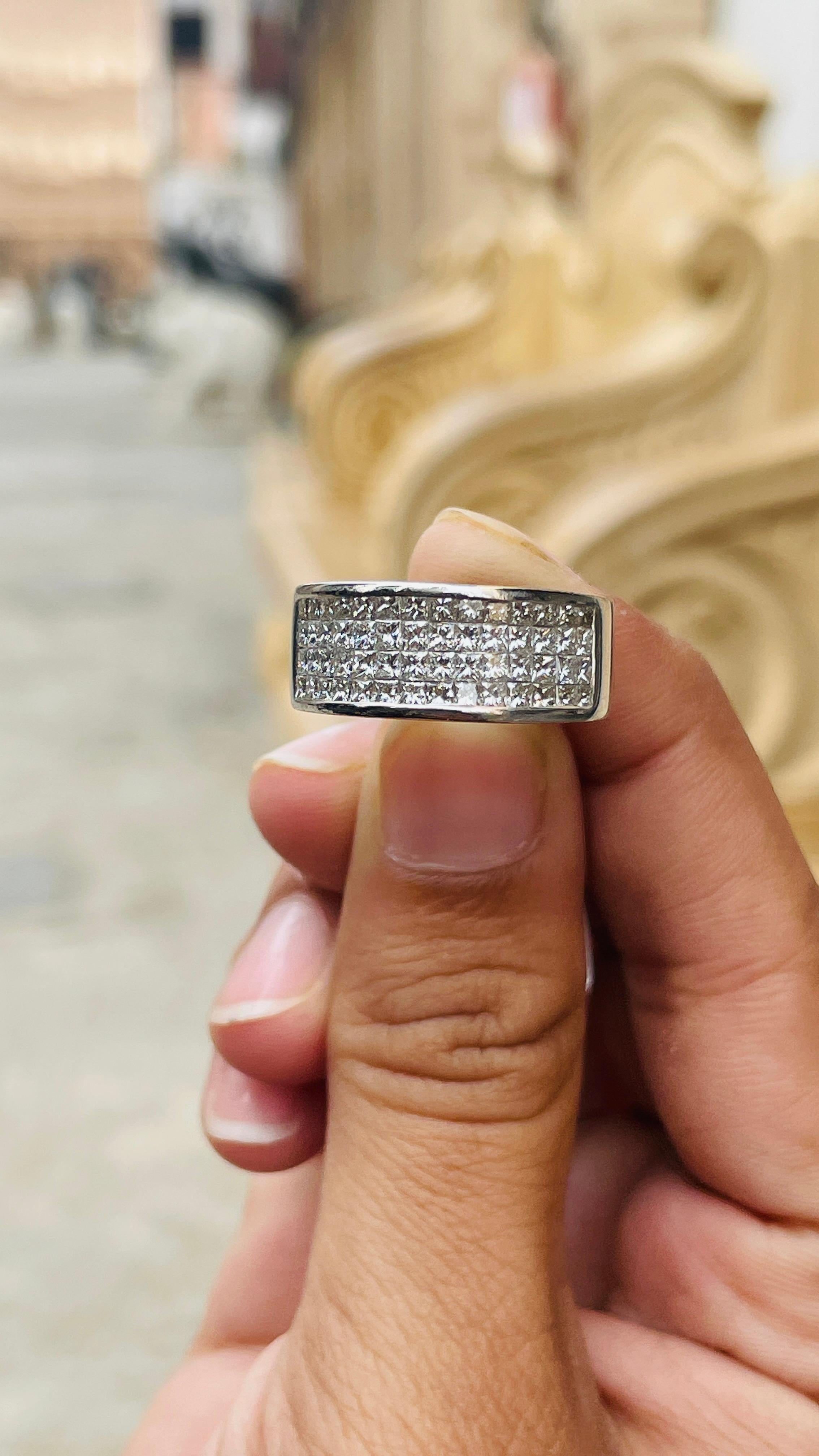 For Sale:  18K White Gold Unisex Diamond Wide Band Ring 14