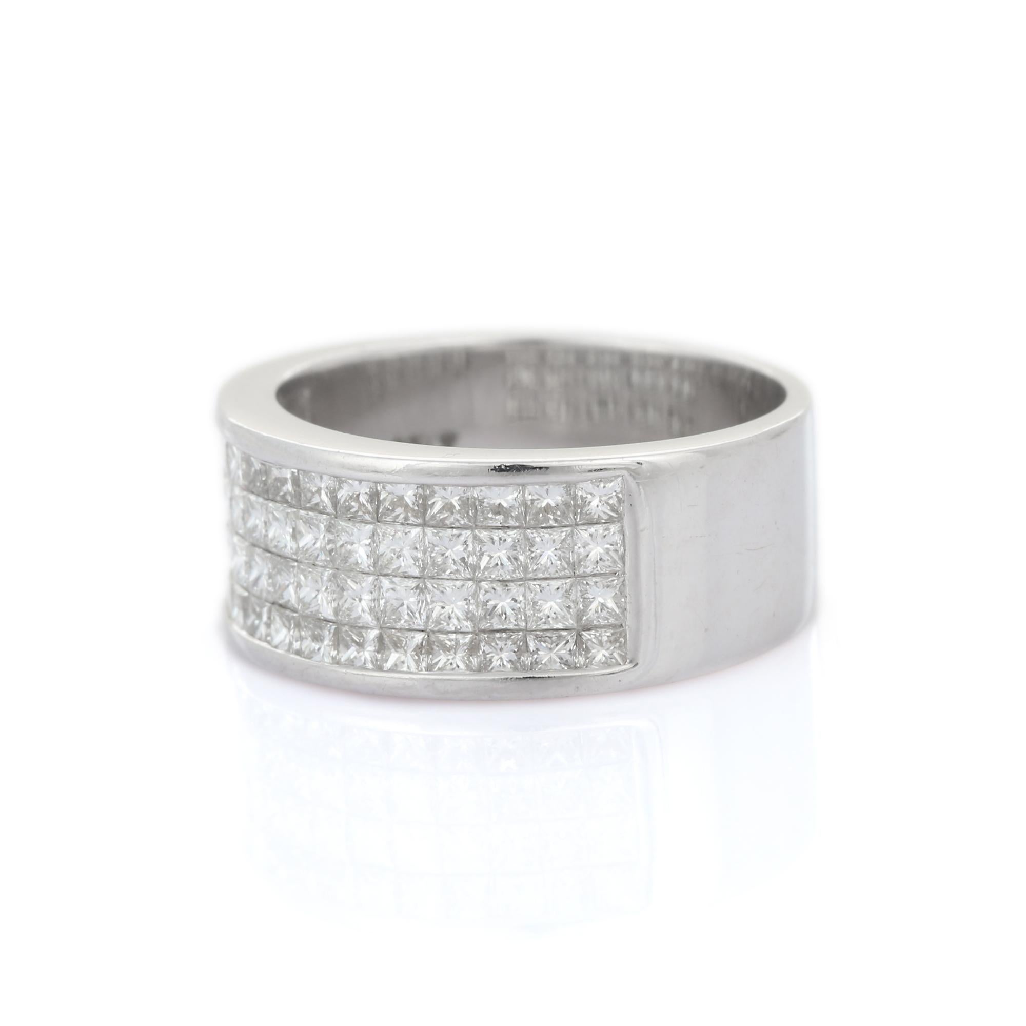 For Sale:  18K White Gold Unisex Diamond Wide Band Ring 4