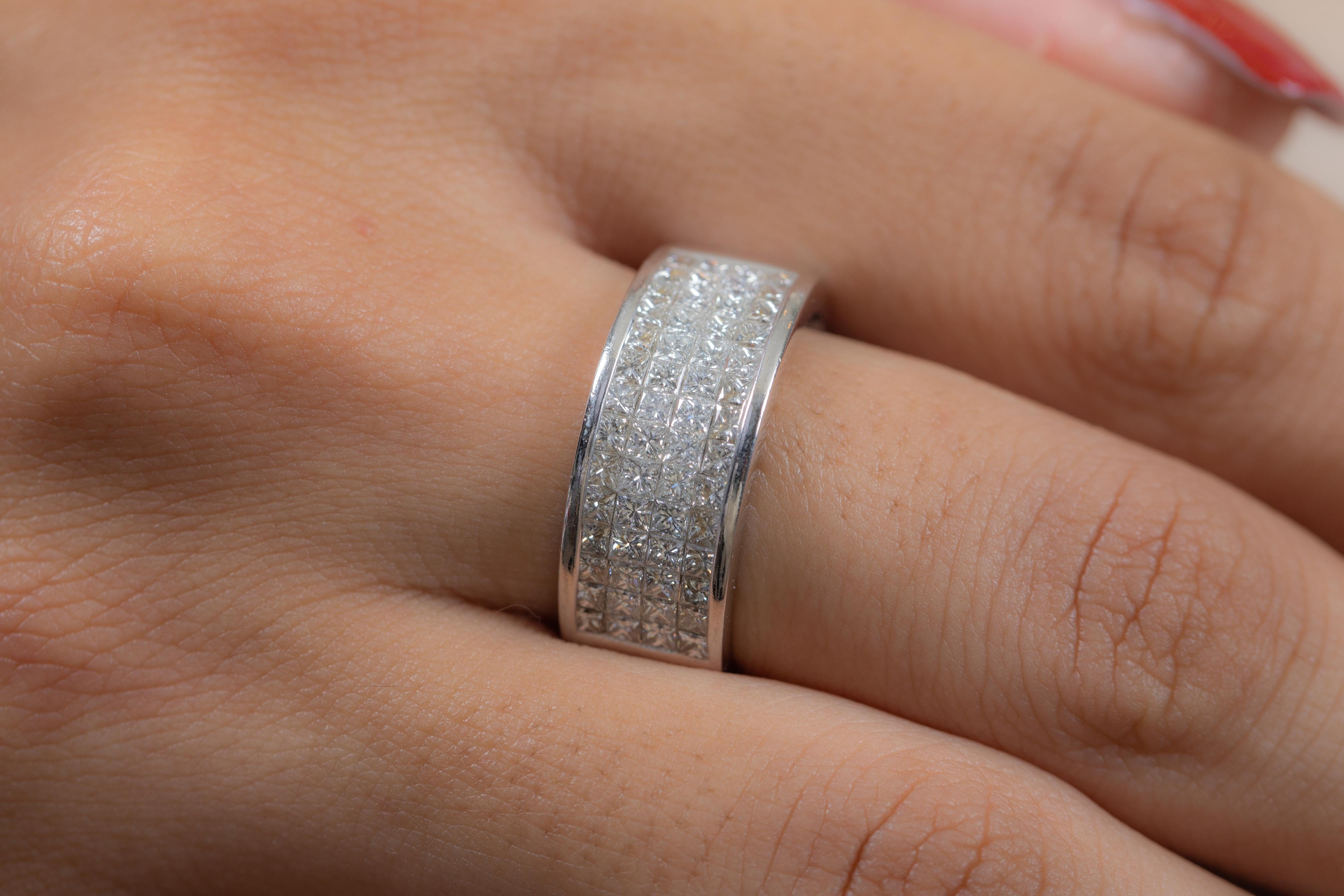 For Sale:  18K White Gold Unisex Diamond Wide Band Ring 3