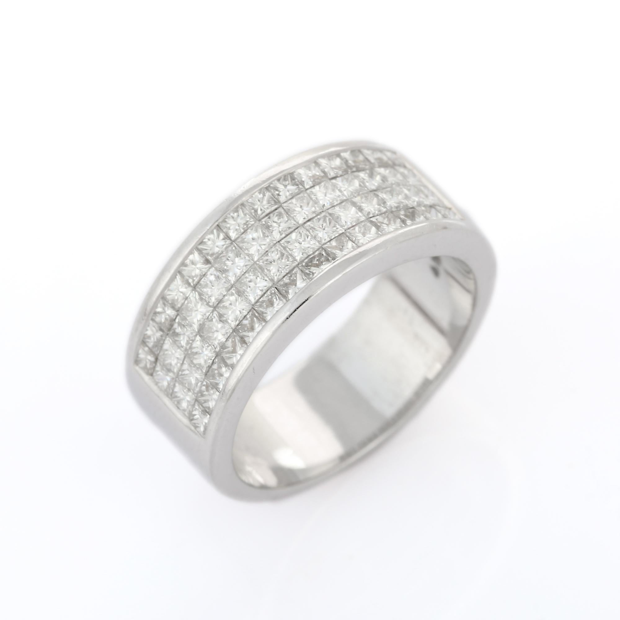 For Sale:  18K White Gold Unisex Diamond Wide Band Ring 8