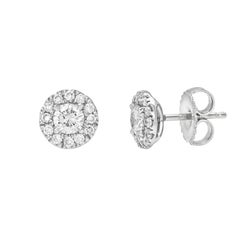 0.44 Carat Diamond Stud Earrings with 0.24 Carat Halo in 18K White Gold