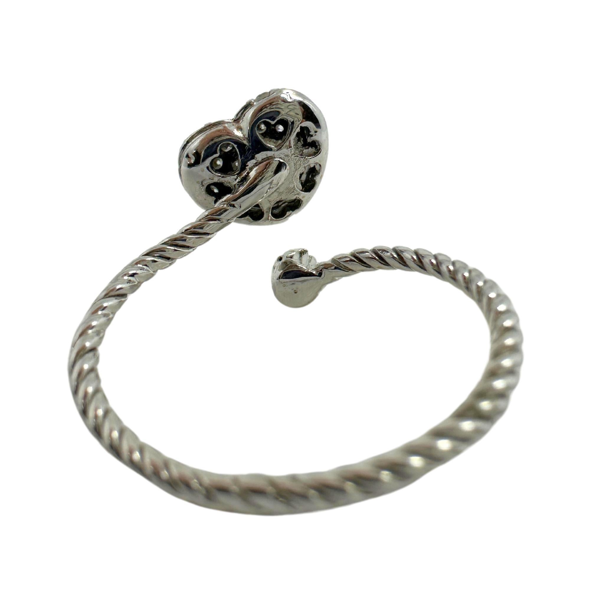 Women's 18K White Gold Diamond Heart Bypass Ring For Sale