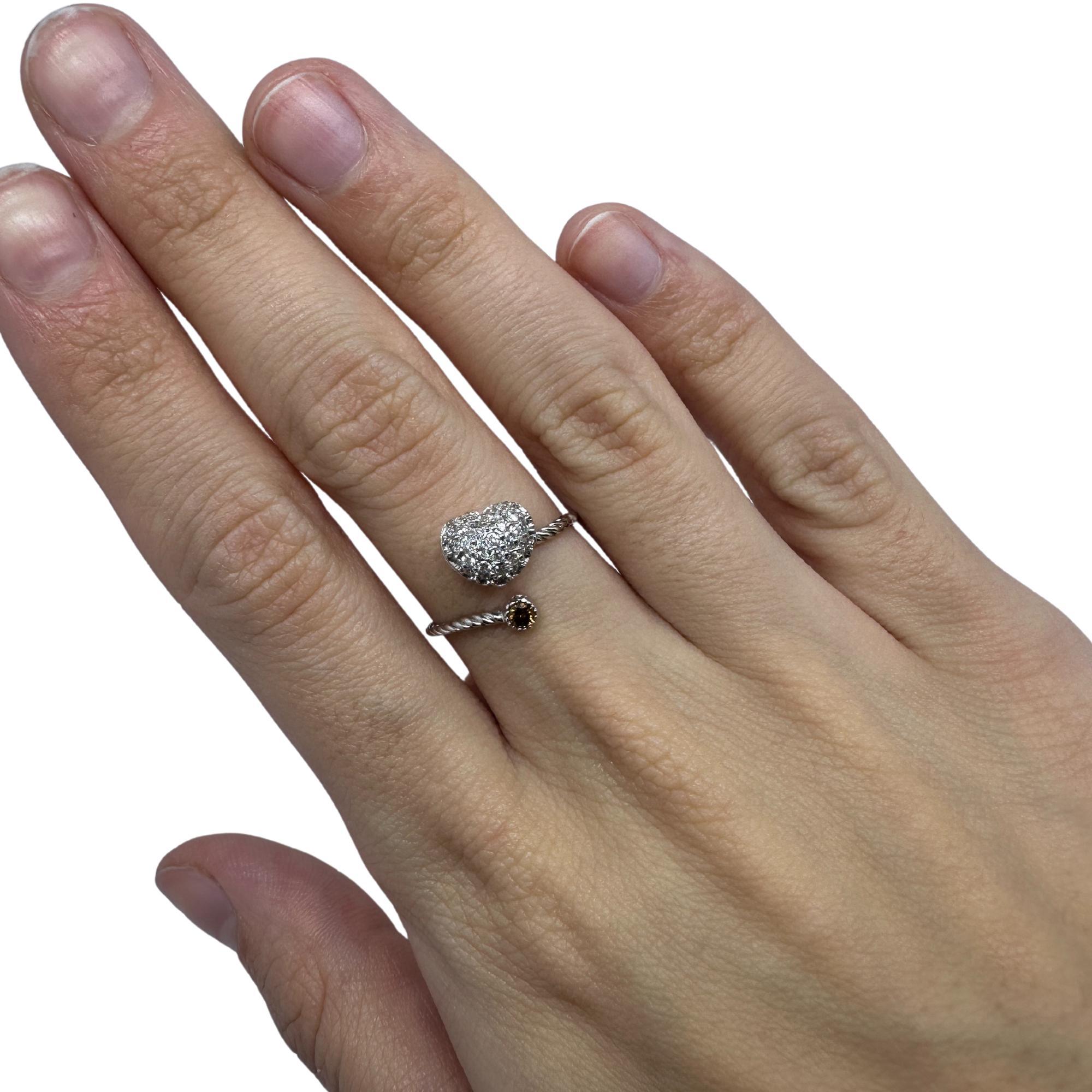 18K White Gold Diamond Heart Bypass Ring For Sale 2