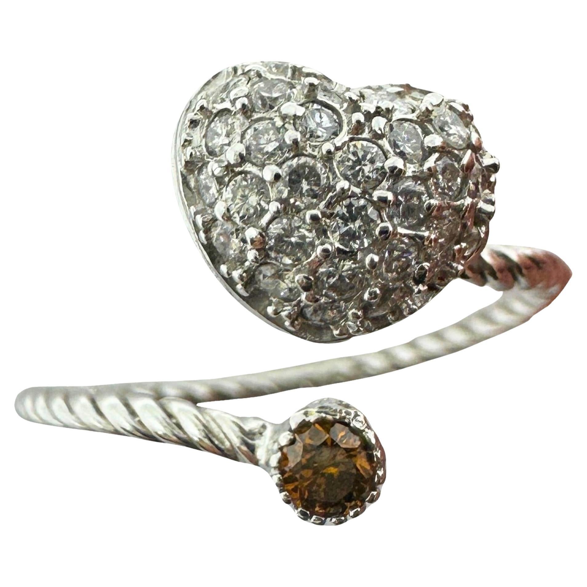 18K White Gold Diamond Heart Bypass Ring