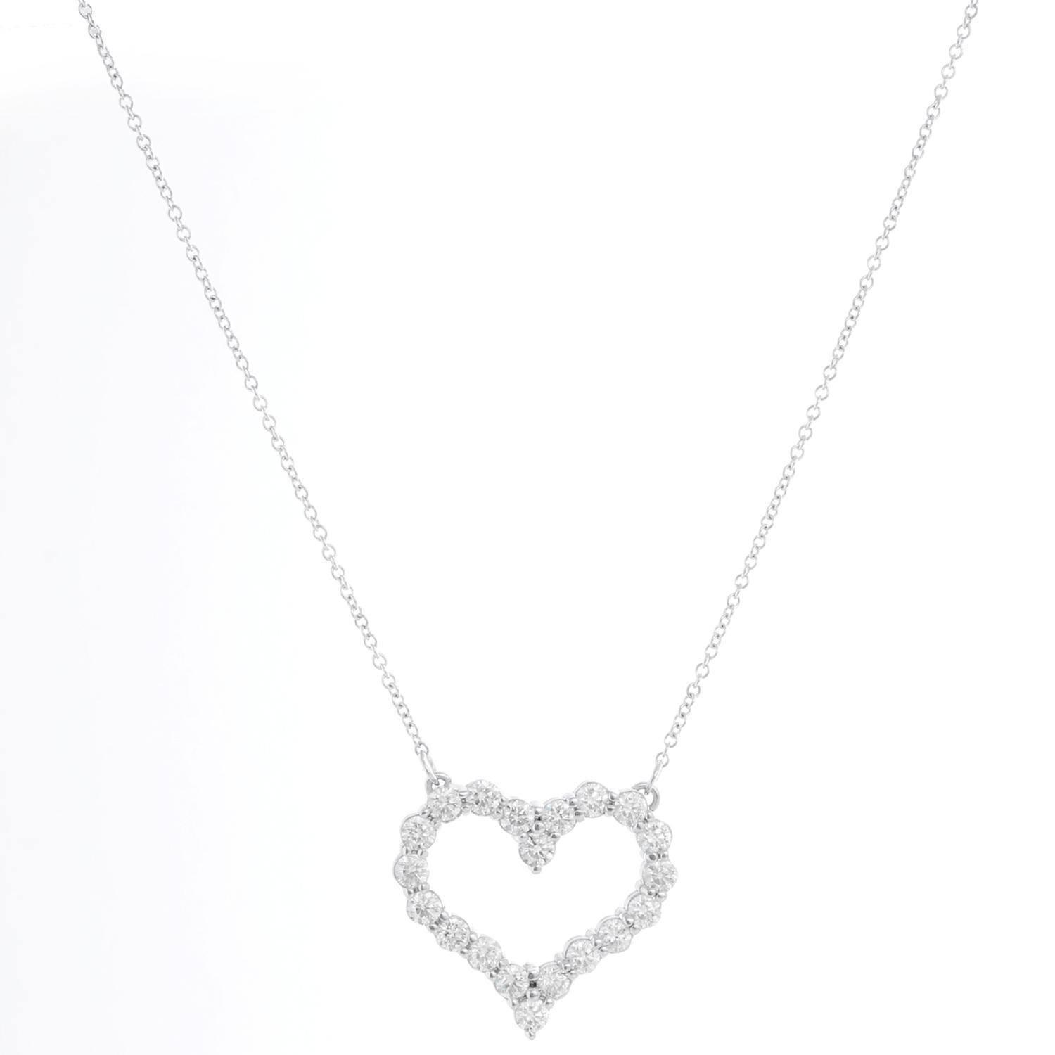 18K White Gold Diamond Heart Necklace 3.21 cts - Beautiful heart pendant with 20 round brilliant diamonds set in 18K white gold.  Weighing 3.21 cts. Clarity VS/SI1. Color H . Length 22 inches with 2