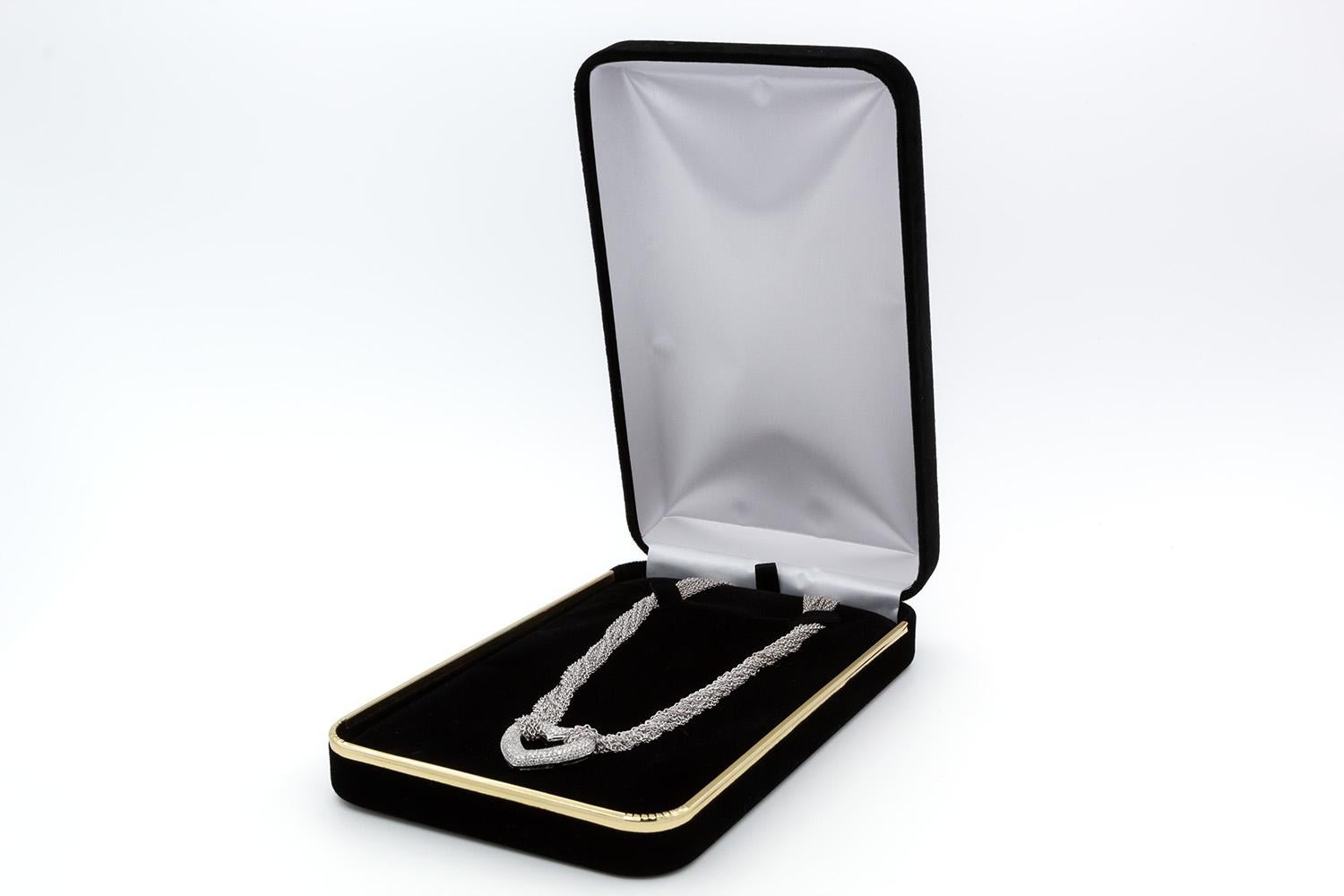 18k White Gold & Diamond Heart Pendant Multi Strand Necklace 4