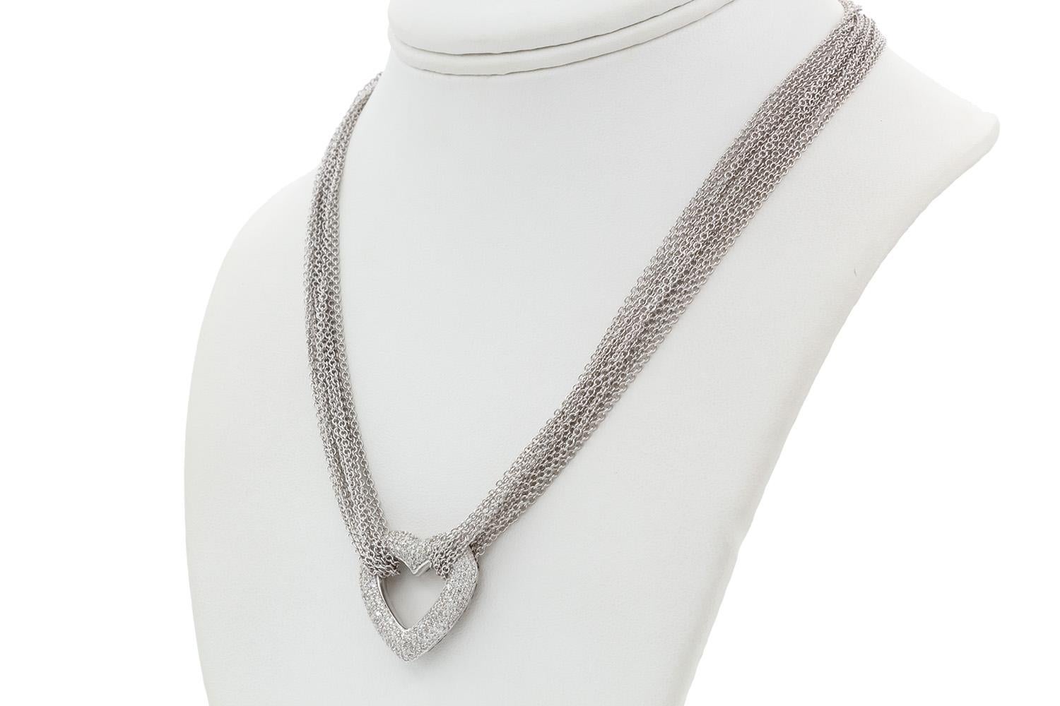 18k White Gold & Diamond Heart Pendant Multi Strand Necklace 1